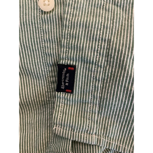 Abercrombie & Fitch Mens Size XL- Runs Big  Green &  White Striped Short Sleeve - Picture 4 of 5